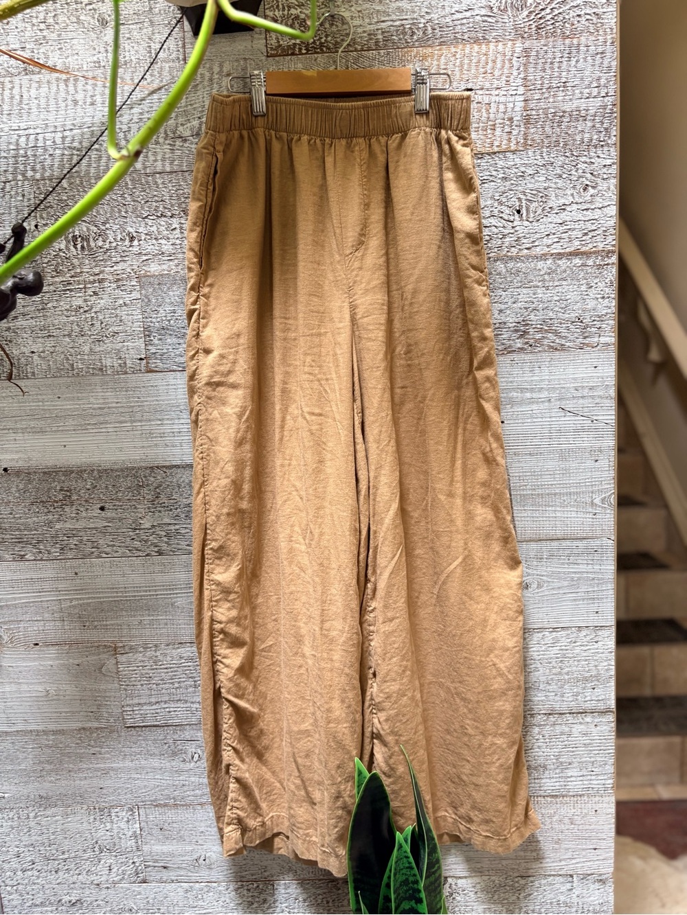 American Eagle | High-Waisted Gauze Linen-Blend Wide-Leg Pants - Women's S, Sand